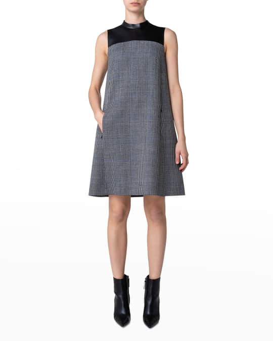 knee length dresses for ladies AKRIS 6 Black Pony Hair Leather Sleeveless Pleated Back High Neck Cocktail  Dress