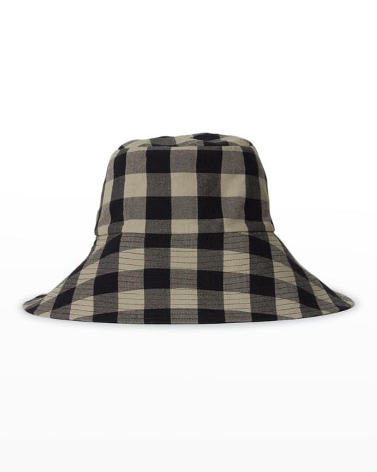 NWT Janessa Leone’ Darcey Bucket Hat Blue and Cream Buffalo Plaid sz L NWT Janessa Leone main image 2