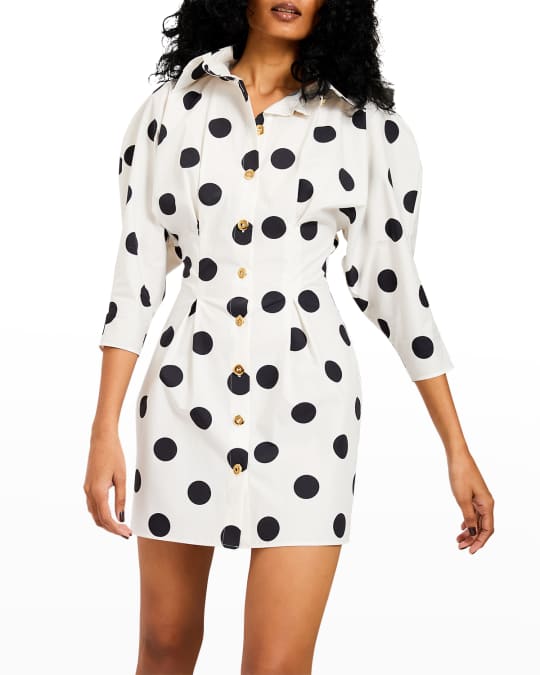Halpern Shape Shifter Polka-Dot Mini Shirtdress | Neiman Marcus