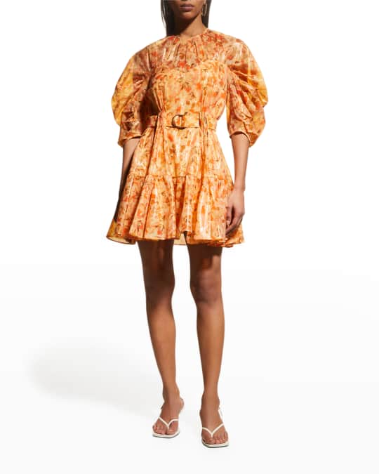 Acler Bonhill Floral Pleated Belted A-Line Mini Dress | Neiman Marcus