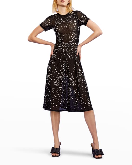 Cynthia Rowley Women's Crystal Mesh Midi Dress Black Multi