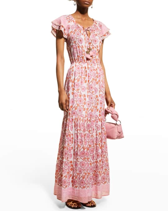 Alicia Bell Eva Floral Cotton Silk Tassel Tie Maxi Dress Neiman