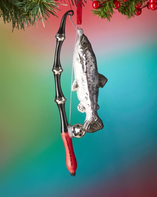 Neiman Marcus Fishing Rod with Fish Christmas Ornament