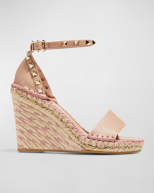 Valentino Garavani Rockstud Calfskin Wedge Espadrille Sandals Neiman Marcus
