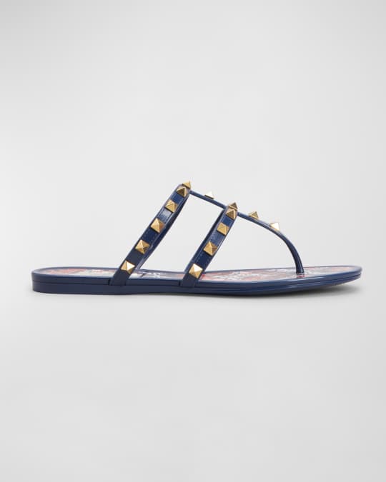 Valentino Garavani Rockstud Printed Footbed Thong Sandals Neiman