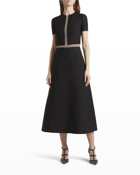 Valentino Garavani Metallic-Embroidered Crepe Couture Midi Dress | Neiman  Marcus