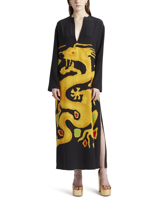dragon print maxi dress MYSTICAL Dragon Sling Dress, Whimsigoth Summer Dress, Celestial Dragon Spaghetti Straps Maxi Dress Floral Dragon Grunge Ankle Long Sun Dress