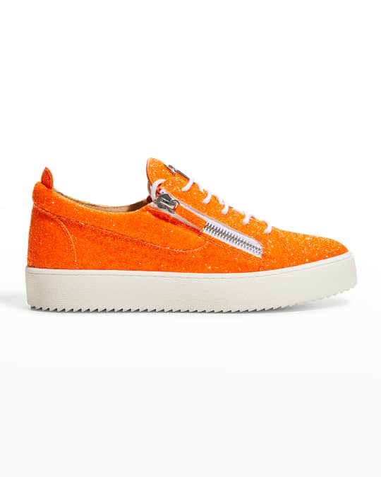 Giuseppe Zanotti Men s Newglit Glitter Leather Zip Low Top Sneakers Neiman Marcus