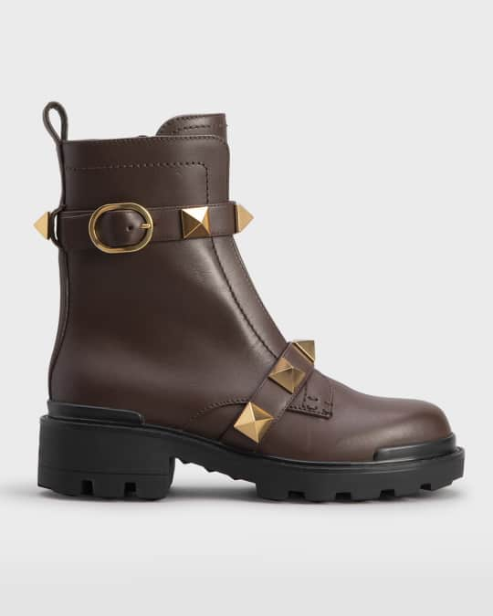 Valentino Garavani Roman Stud Calfskin Combat Boots