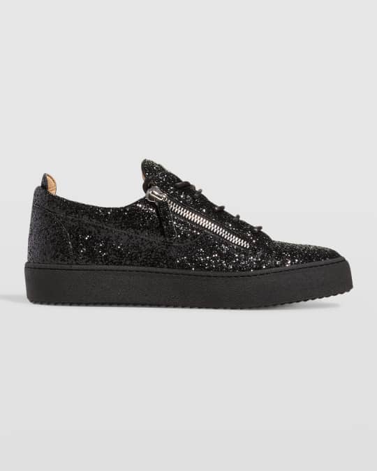 Giuseppe Zanotti Men's Glitter Leather Logo Low-Top Sneakers | Neiman ...