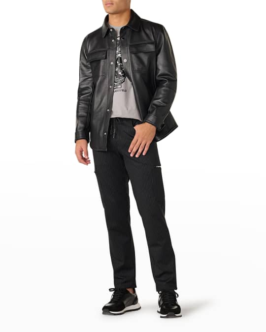 Karl Lagerfeld Paris Men's Bonded Leather Shirt Jacket Neiman Marcus