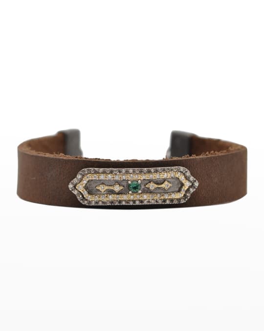 Old World Tourmaline and Diamond Shield Leather Bracelet