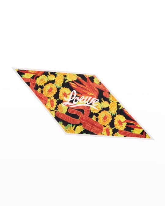 Loewe Logo Cactus Cotton-Silk Diamond Scarf | Neiman Marcus