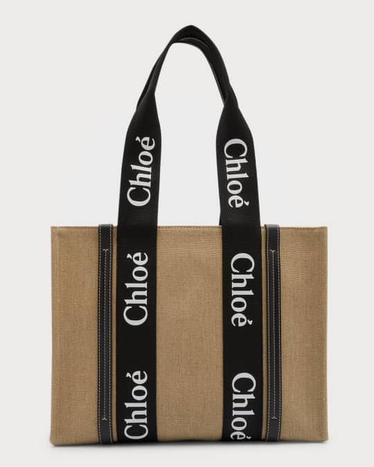 Chloe Woody Medium Linen Leather Tote Bag Neiman Marcus