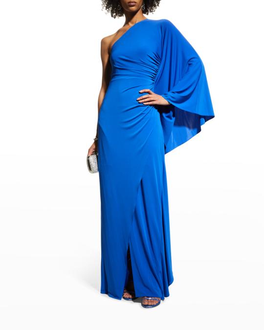 open lace back dress One Shoulder Cape Sleeve High Low Dress One Shoulder Cape Sleeve High  The  Dress Outlet