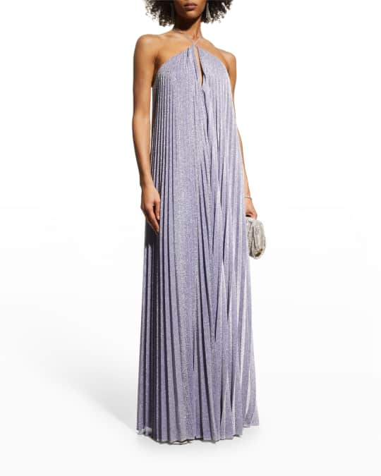 Halston Em Pleated Shimmer Halter Gown | Neiman Marcus