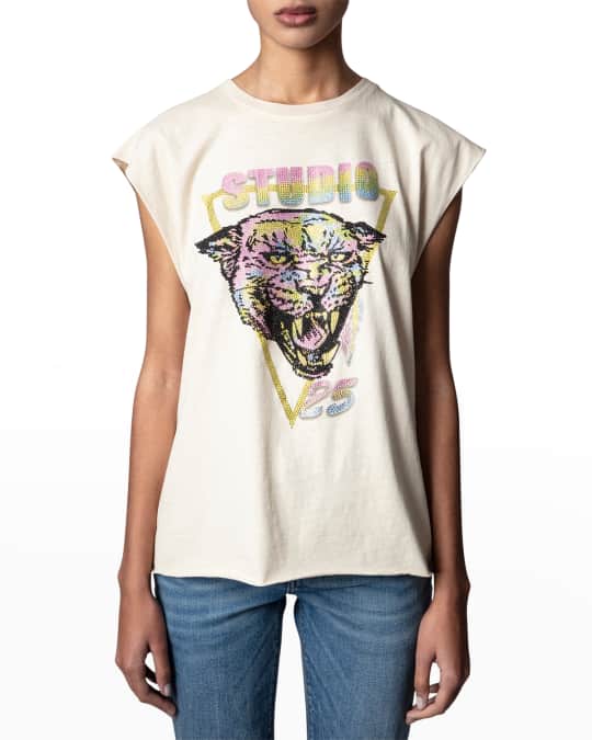 Cecilia Jaguard Rhinestone Embellished Graphic Tee