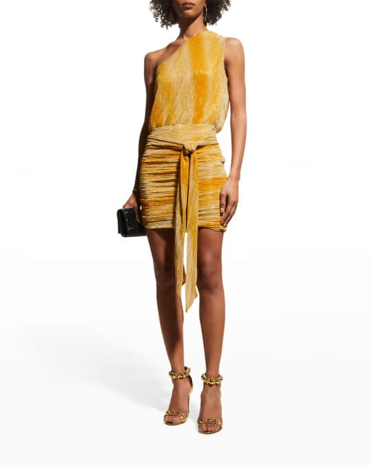 Ramy Brook Wilde One-Shoulder Belted Metallic Mini Bodycon Dress | Neiman  Marcus