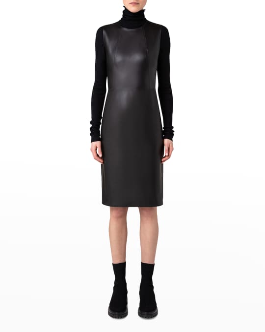 Akris Nappa Leather Tailored-Waist Sheath Dress | Neiman Marcus