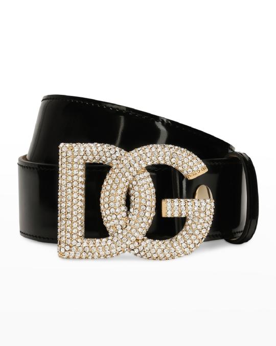 Dolce & Gabbana Black Leather Belt with Crystal DG Logo DG Logo Crystal Belt | DOLCE & GABBANA – Marissa Collections main image 3