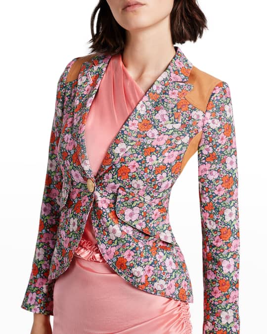 Rifle Patch One Button Floral Linen Blazer