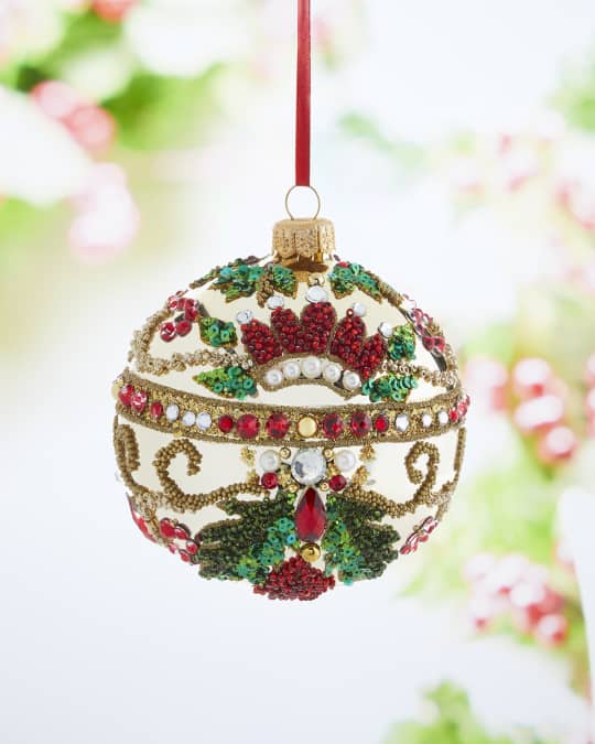 Neiman Marcus Gold Beaded Glass Ornament with Crystal Stripe | Neiman ...