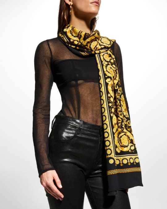 Versace Printed Silk Scarf - Black