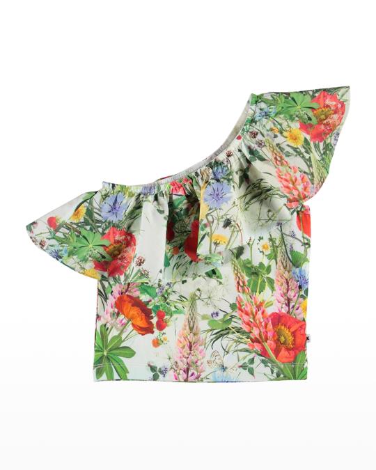 Molo Girl's Raelyn One-Shoulder Ruffle Crop Tank, Size 5-16 | Neiman Marcus