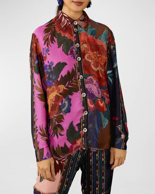 Farm Rio Flower Scarves Button Front Shirt Neiman Marcus