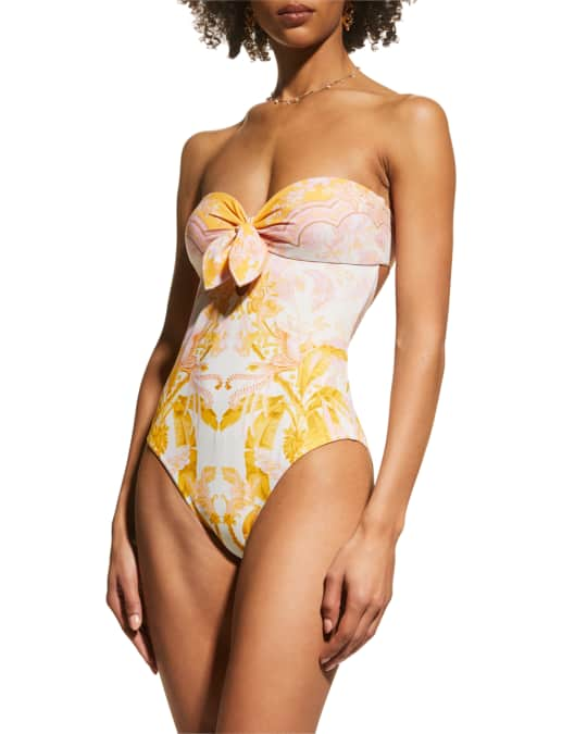 Tie-Front Keyhole Bandeau-Style One-Piece Swimsuit for Women