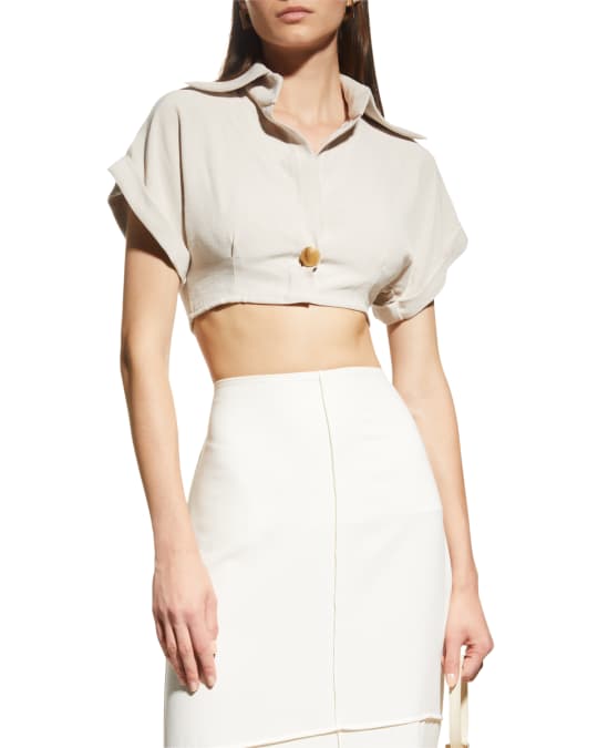 Cropped Button-Front Collared Top