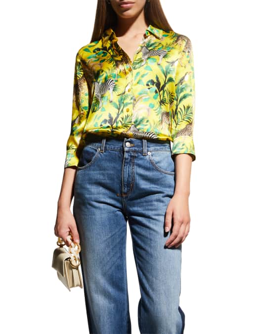 L'Agence Dani Silk Tropical Animal Printed Button-Front Blouse | Neiman ...