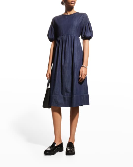 Max Mara Puff-Sleeve Empire-Waist Denim Dress | Neiman Marcus