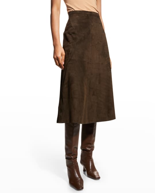 Max Mara Dancing Suede Leather Midi Skirt | Neiman Marcus