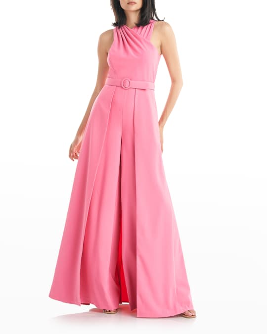 Kay Unger New York Belted Crepe Walk-Thru Jumpsuit Neiman Marcus