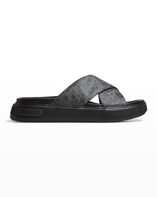 Bally Men's Jake BB-Monogram Leather Slides Neiman Marcus