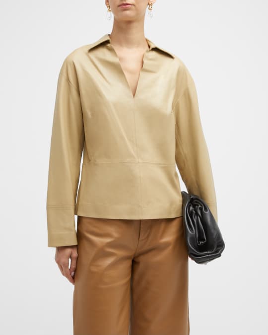 Vince Paneled Leather Popover Top | Neiman Marcus