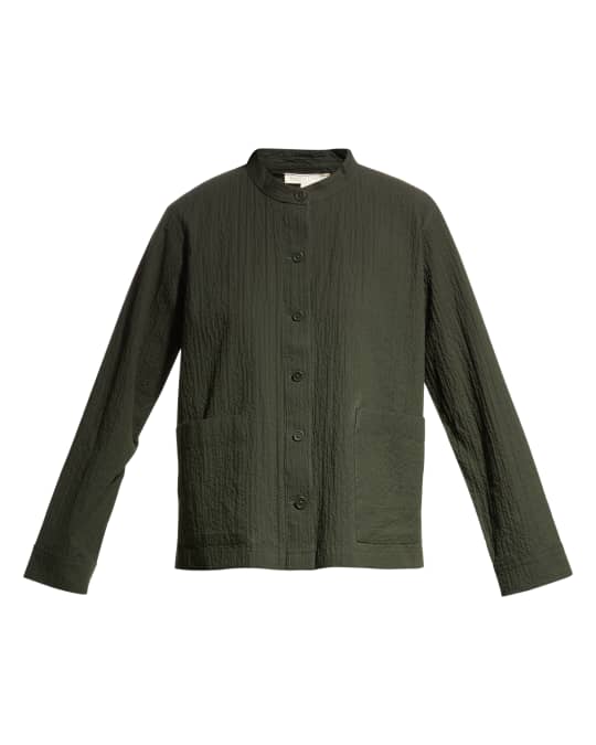 Puckered Button Down Shirt Jacket