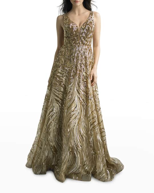 Basix Beaded Sequin Swirl Gown | Neiman Marcus