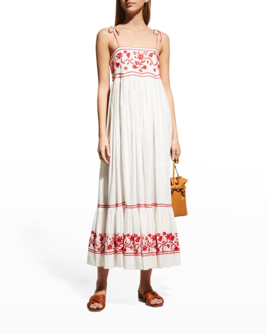 The Great The Dainty Embroidered Empire Waist Midi Dress | Neiman Marcus
