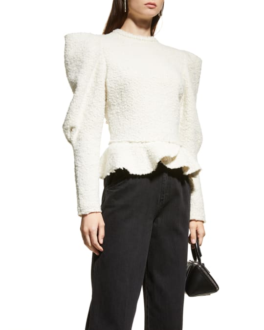 Isabel Marant Giamili Boucle Puff-Sleeve Peplum Top | Neiman