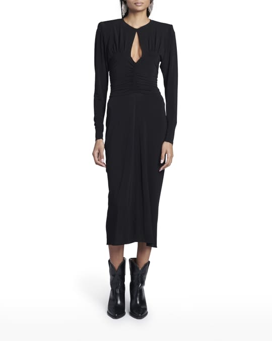 Isabel Marant Jinelima Strong-Shoulder Ruched Midi Dress | Neiman Marcus