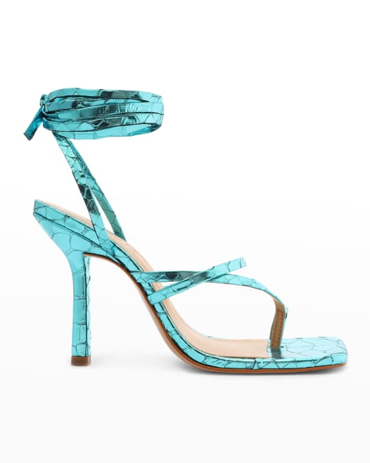 Schutz Lily Embossed Ankle-Wrap Sandals | Neiman Marcus