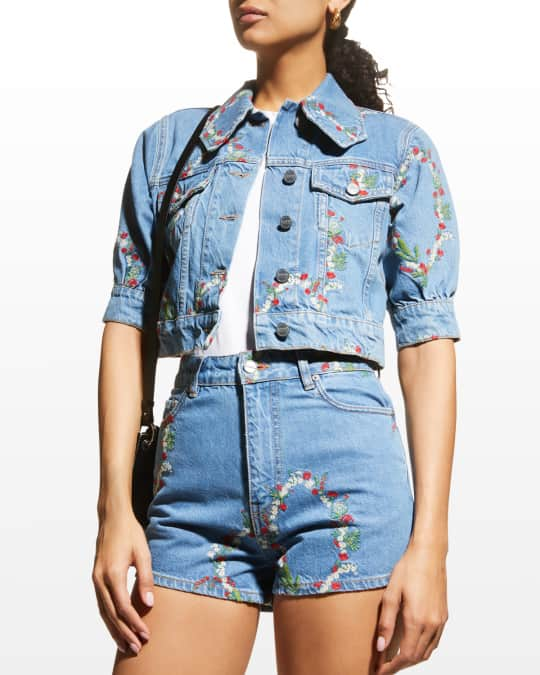 Floral cropped denim jacket