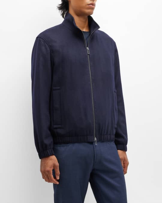 Emporio Armani Men's Wool-Cashmere Zip Bomber Jacket | Neiman Marcus