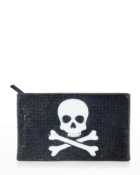 Judith Leiber Couture Danger Skull Crystal Zip Clutch Bag