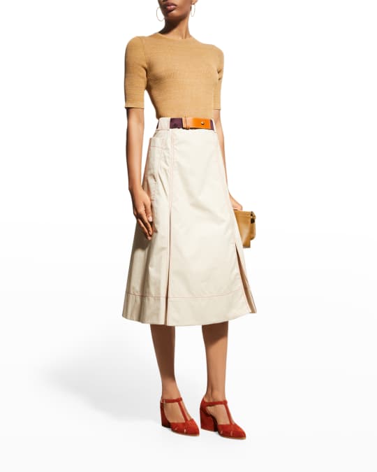 Tory Burch Pleated Poplin A-Line Skirt | Neiman Marcus
