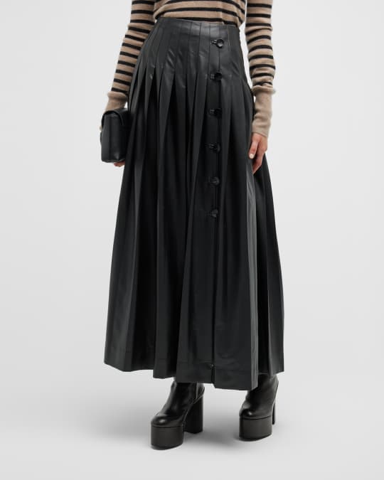 Long pleated faux leather skirt sale