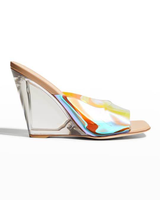 Stuart Weitzman Tia Transparent Wedge Slide Sandals | Neiman Marcus