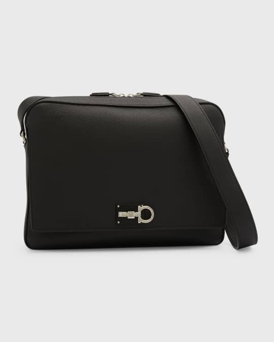Ferragamo Men s Leather Gancio Studio Messenger Bag Neiman Marcus